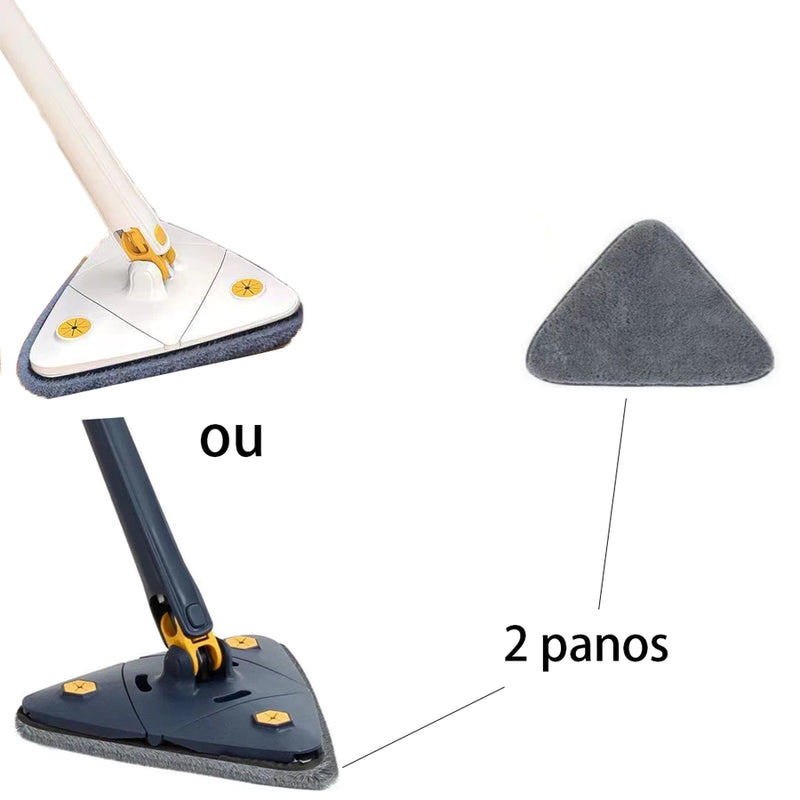 Esfregao Branco  com 4 pano Triangulo Mop De Limpeza AjustavelGiratoria 360°