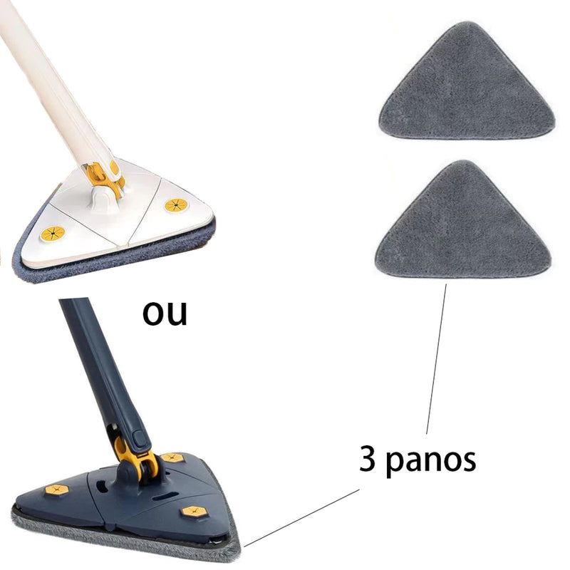 Esfregao Branco  com 4 pano Triangulo Mop De Limpeza AjustavelGiratoria 360°
