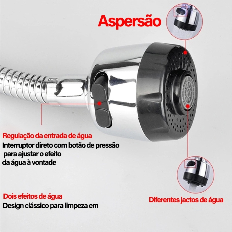 Torneira Gourmet Flexível Cozinha Pretomesa Parede Cobre banhado a prata Duplo Jato Cone 1/4 de Volta
