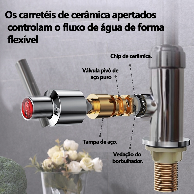 Torneira Gourmet Flexível Cozinha Pretomesa Parede Cobre banhado a prata Duplo Jato Cone 1/4 de Volta