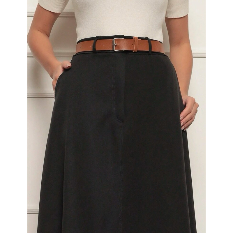 Saia Longa Feminina Alfaiataria Moda Evangélica Casual Básica Inverno Cintura Alta Elegante Tendência