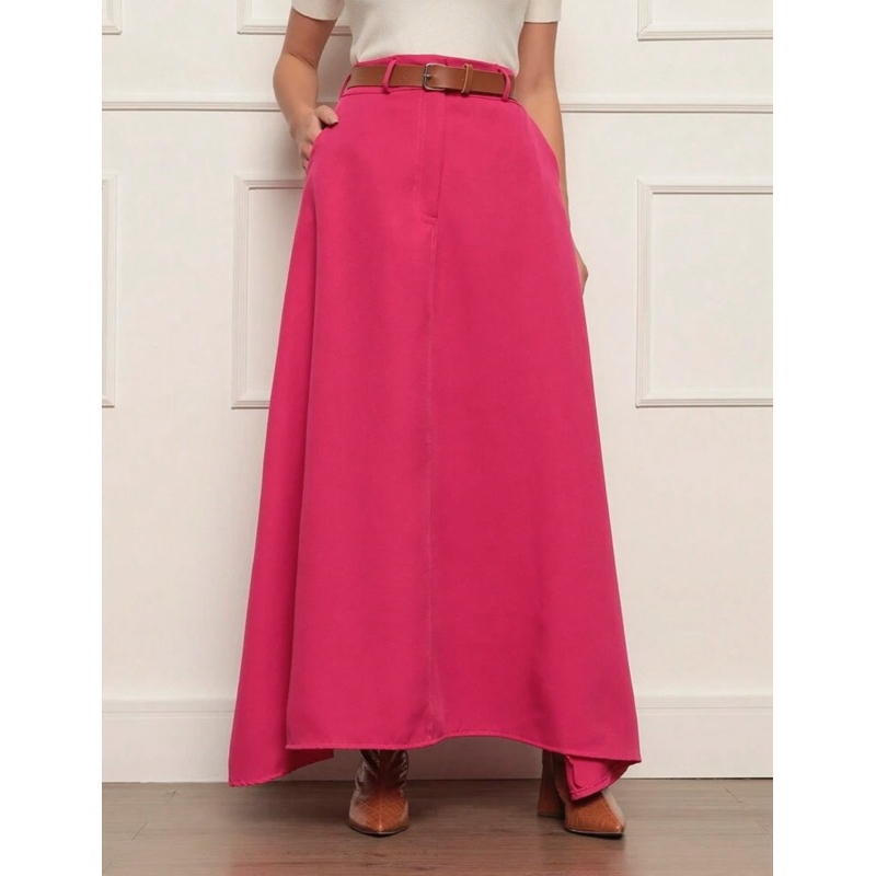 Saia Longa Feminina Alfaiataria Moda Evangélica Casual Básica Inverno Cintura Alta Elegante Tendência