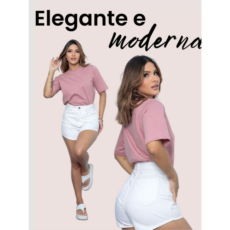 Kit 2 T-shirt Feminina Camiseta Gola Alta Simples 100% Algodão Premium T-shirt Marrom Choco Mousse Gola Ribana