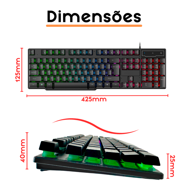 Kit Gamer Teclado Semi-mecânico + Mouse Gamer RGB Dpi + Mouse Pad Computador Notebook e Vídeogame