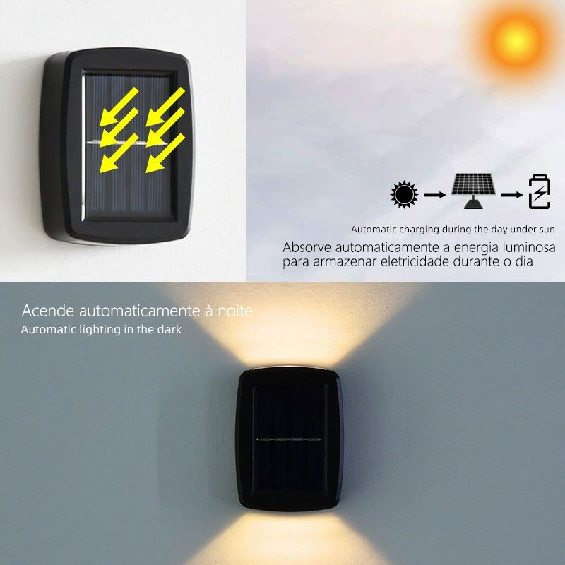 Kit 8 Luminária De Parede Led Arandela Solar com 2 Focos Externa À Prova D'Água