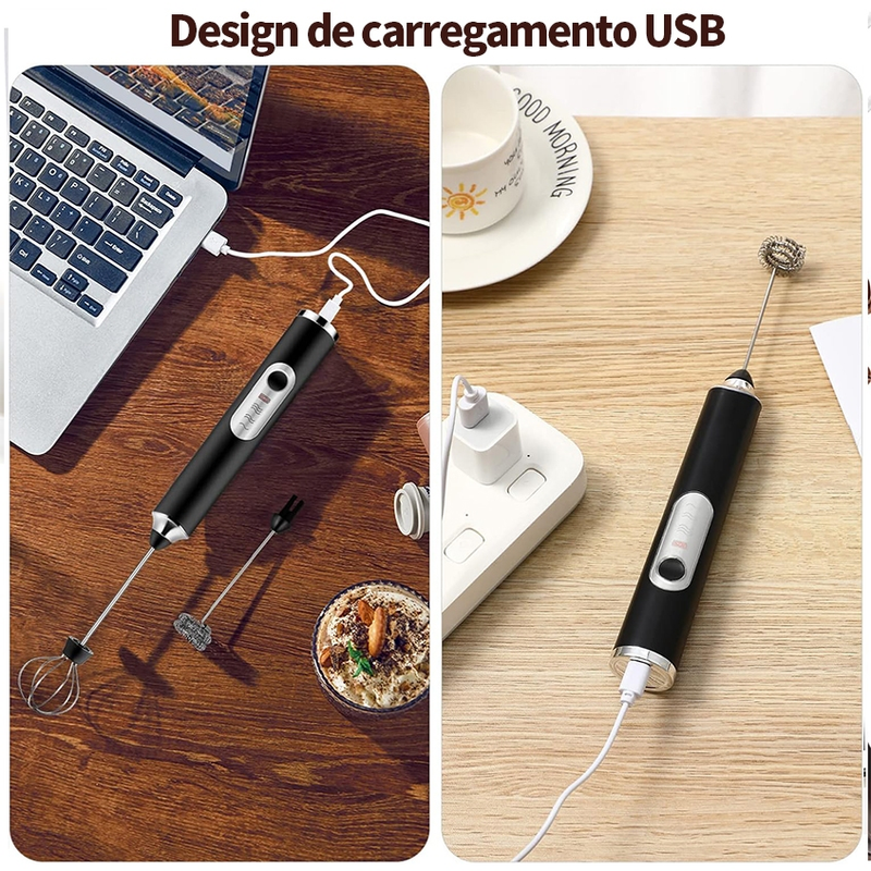 2 em 1 Mini Mixer de Bebidas Portátil Batedor Misturador Recarregável para Bebidas Leite Café Clara