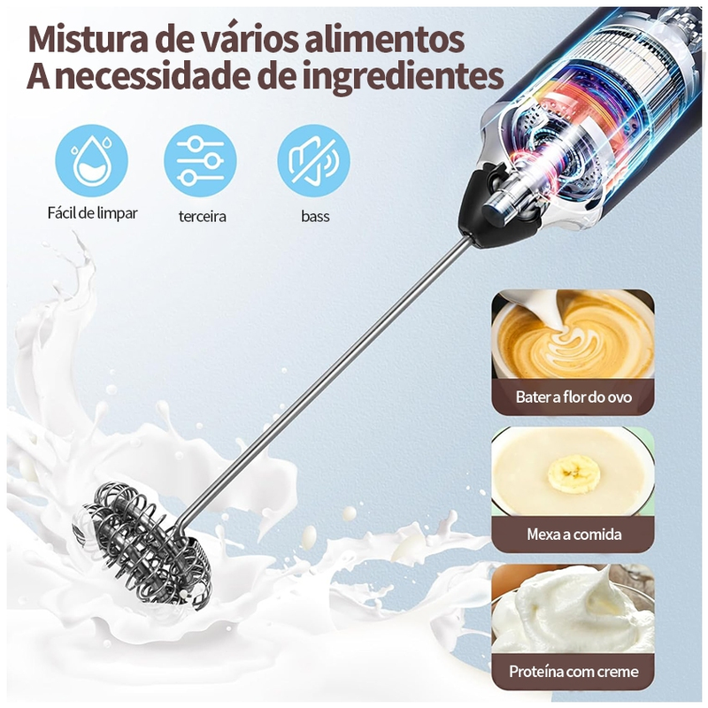 2 em 1 Mini Mixer de Bebidas Portátil Batedor Misturador Recarregável para Bebidas Leite Café Clara