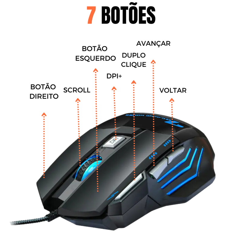 Kit Gamer Teclado Semi-mecânico + Mouse Gamer RGB Dpi + Mouse Pad Computador Notebook e Vídeogame