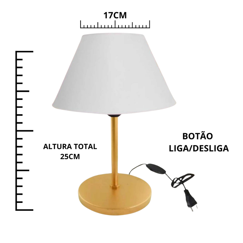 Abajur Luminária De Mesa Escritório Criado Quarto Com Cúpula Dourado