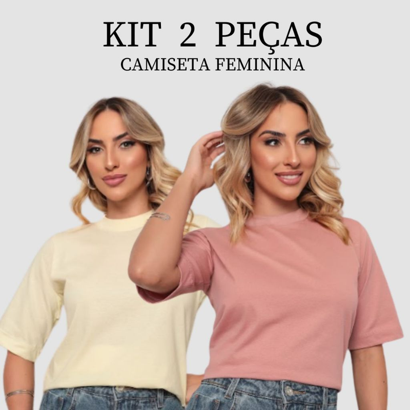 Kit 2 T-shirt Feminina Camiseta Gola Alta Simples 100% Algodão Premium T-shirt Marrom Choco Mousse Gola Ribana