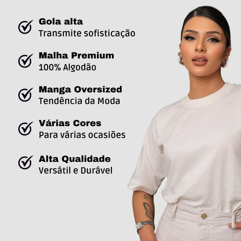 Kit 2 T-shirt Feminina Camiseta Gola Alta Simples 100% Algodão Premium T-shirt Marrom Choco Mousse Gola Ribana