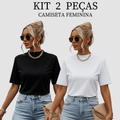 Kit 2 T-shirt Feminina Camiseta Gola Alta Simples 100% Algodão Premium