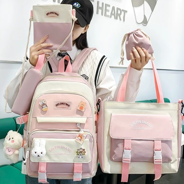 Kit 5 Bolsa Mochila Femina De Nylon adequado Para Escola Multiuso