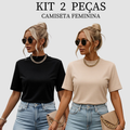 Kit 2 T-shirt Feminina Camiseta Gola Alta Simples 100% Algodão Premium