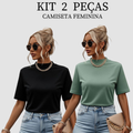 Kit 2 T-shirt Feminina Camiseta Gola Alta Simples 100% Algodão Premium