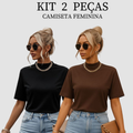 Kit 2 T-shirt Feminina Camiseta Gola Alta Simples 100% Algodão Premium