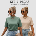 Kit 2 T-shirt Feminina Camiseta Gola Alta Simples 100% Algodão Premium