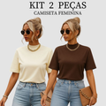 Kit 2 T-shirt Feminina Camiseta Gola Alta Simples 100% Algodão Premium