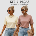 Kit 2 T-shirt Feminina Camiseta Gola Alta Simples 100% Algodão Premium