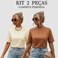 Kit 2 T-shirt Feminina Camiseta Gola Alta Simples 100% Algodão Premium