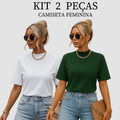 Kit 2 T-shirt Feminina Camiseta Gola Alta Simples 100% Algodão Premium