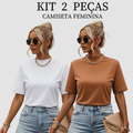 Kit 2 T-shirt Feminina Camiseta Gola Alta Simples 100% Algodão Premium