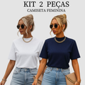 Kit 2 T-shirt Feminina Camiseta Gola Alta Simples 100% Algodão Premium