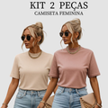 Kit 2 T-shirt Feminina Camiseta Gola Alta Simples 100% Algodão Premium