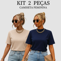 Kit 2 T-shirt Feminina Camiseta Gola Alta Simples 100% Algodão Premium