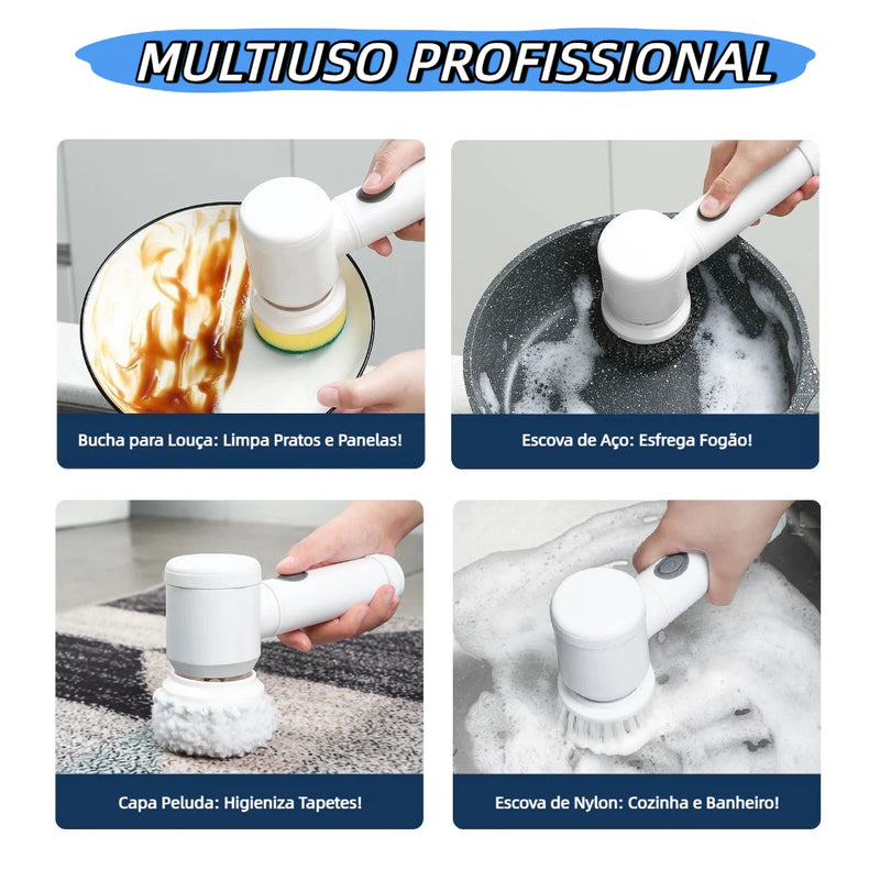 Kit escova Eletrica de Limpeza 5 em 1 Sem Fio Limpador Multiuso