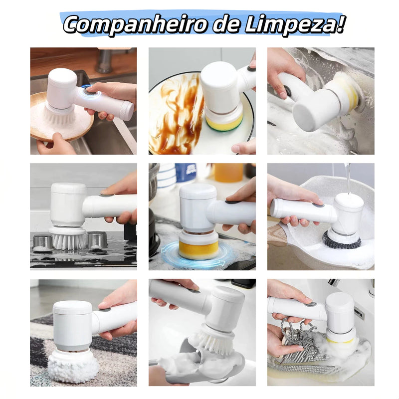 Kit escova Eletrica de Limpeza 5 em 1 Sem Fio Limpador Multiuso