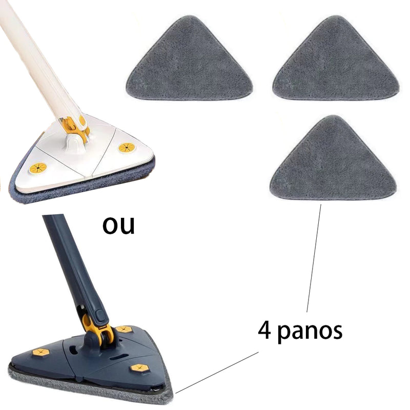 Esfregao Branco  com 4 pano Triangulo Mop De Limpeza AjustavelGiratoria 360°