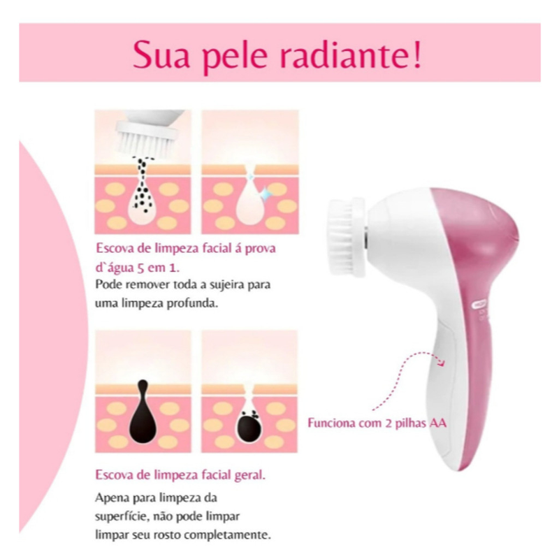 ANA1108 Escova Facial Elétrica Esfoliante Massageadora 5/1 Portátil PRONTA ENTREGA