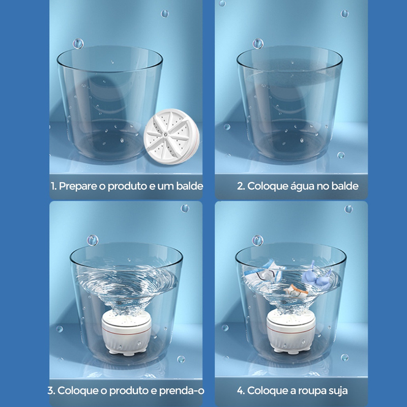 Mini Máquina de Lavar Roupas Panos Toalhas no Balde Portátil Ultrassônica Lavanderia USB Lava Louças Branco com USB