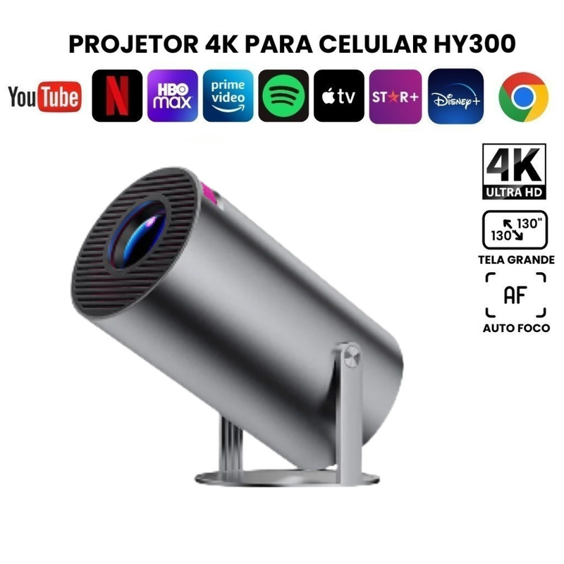 Projetor 4K HD 150 polegadas para celular, TV Box, Xbox, PS, PC, Wi-Fi e Bluetooth HY300 110/220