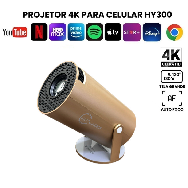 Projetor 4K HD 150 polegadas para celular, TV Box, Xbox, PS, PC, Wi-Fi e Bluetooth HY300 110/220