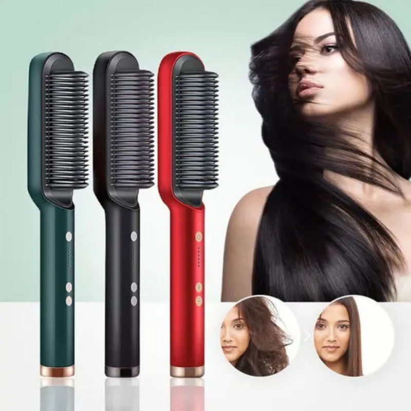 Escova Alisadora Bivolt 5 em 1 - Alisa, Hidrata, Modela, Alinha e Anti-Frizz