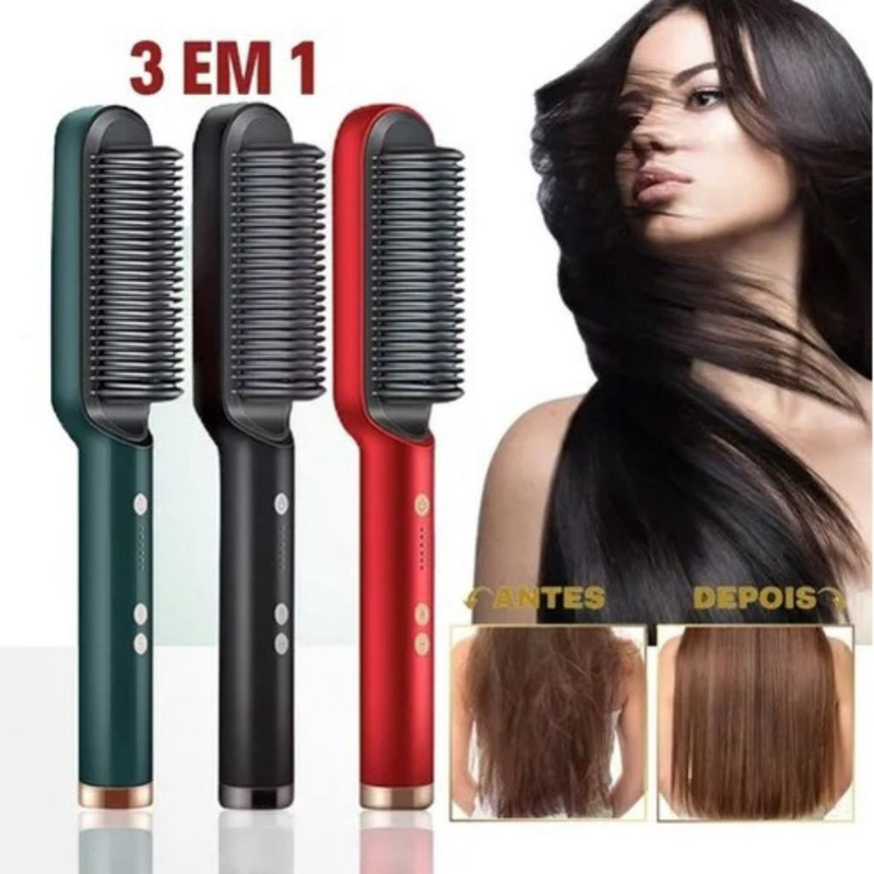 Escova Alisadora Bivolt 5 em 1 - Alisa, Hidrata, Modela, Alinha e Anti-Frizz