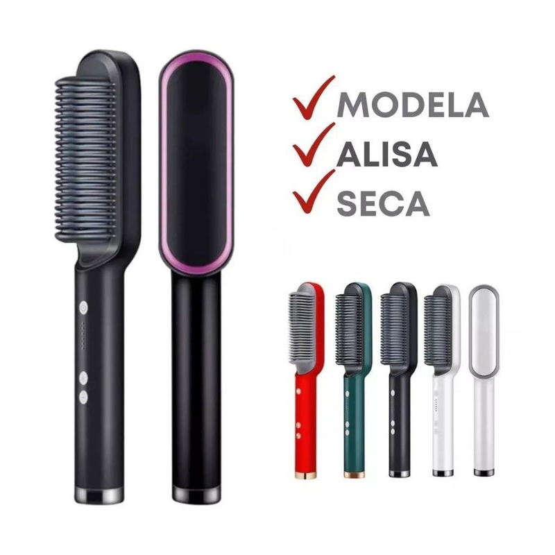 Escova Alisadora Bivolt 5 em 1 - Alisa, Hidrata, Modela, Alinha e Anti-Frizz